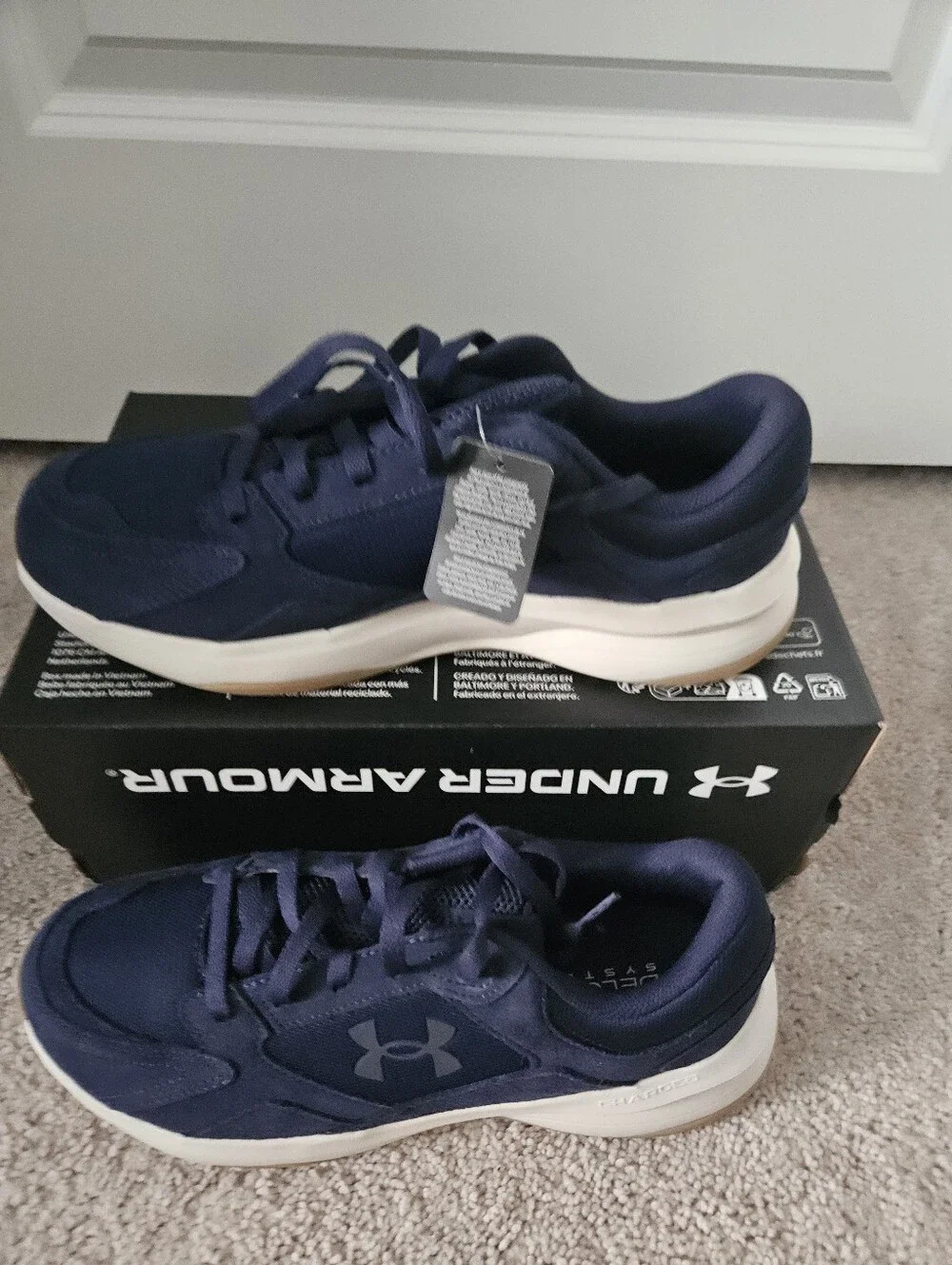 NWT Under Armour UA Edge Suede Mens 10 Navy Blue Charged Sneakers